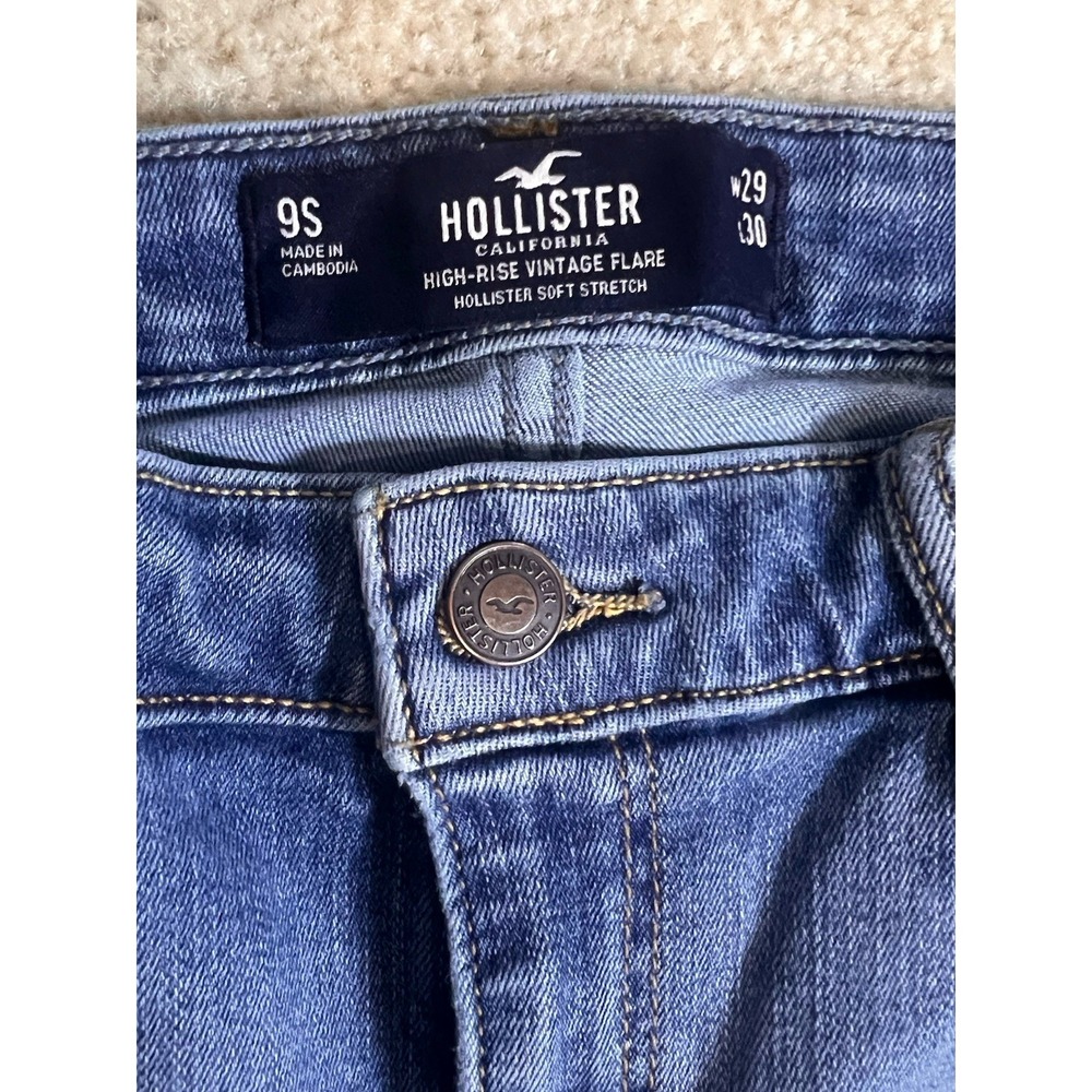 Hollister Curvy Jeans Womens 9S 29X30 Blue High Rise Vintage Flare Soft Stretch‎ - Picture 6 of 8